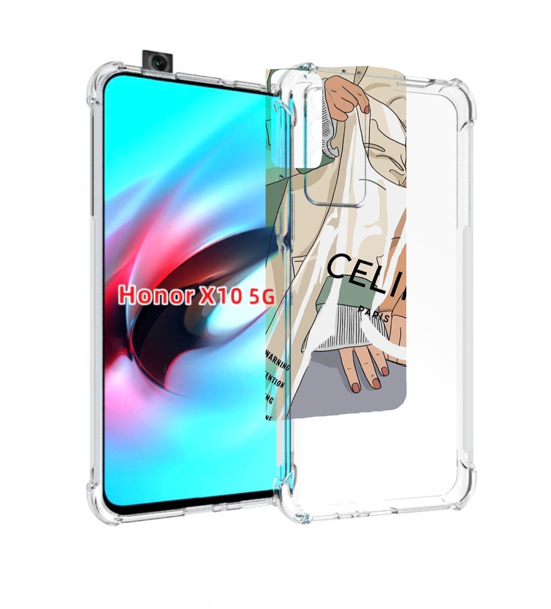 

Чехол MyPads пакет-келин-париж женский для Honor X10, Прозрачный, Tocco