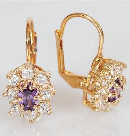 

Серьги из бижутерного сплава Lotus Jewelry 39E-41am, аметист/циркон, 39E-41am