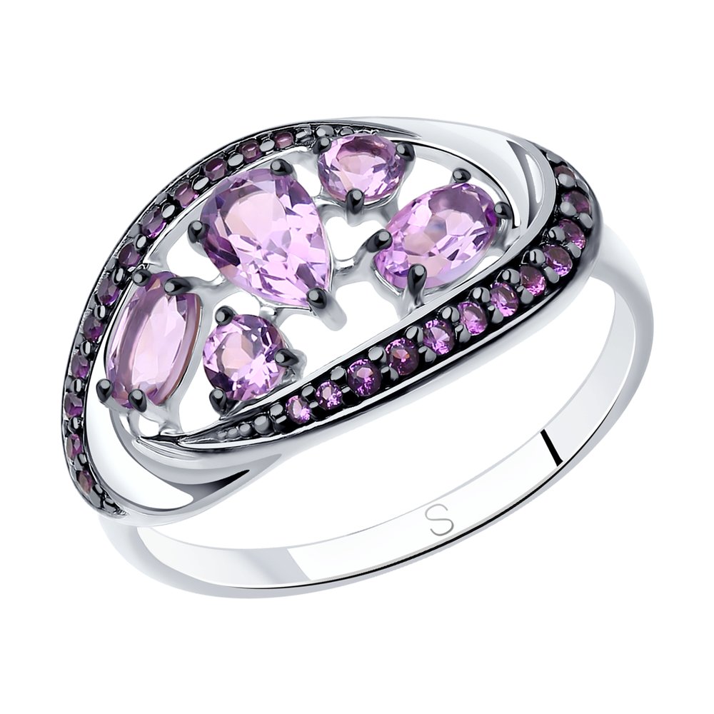 

Кольцо из серебра р. 16,5 SOKOLOV 92011341, аметист\фианит, 92011341