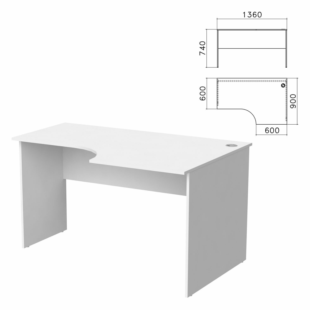 Стол письменный эргономичный Бюджет 1360х900х740 мм правый белый 402663-290 11984₽
