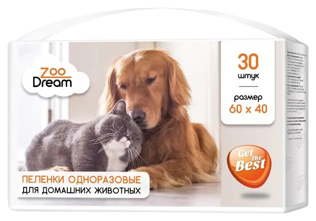 Пеленки для животных ZooDream с бумагой тиссью и суперабсорбентом 60х40 см 30 шт 700₽