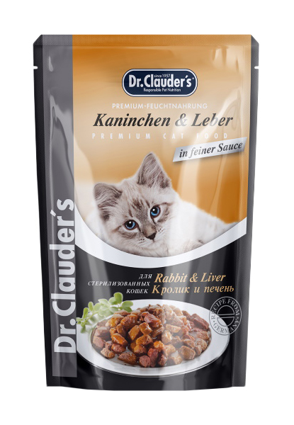 Влажный корм для кошек Dr. Clauder's для стерилизованных, с кроликом и печенью, 85 г