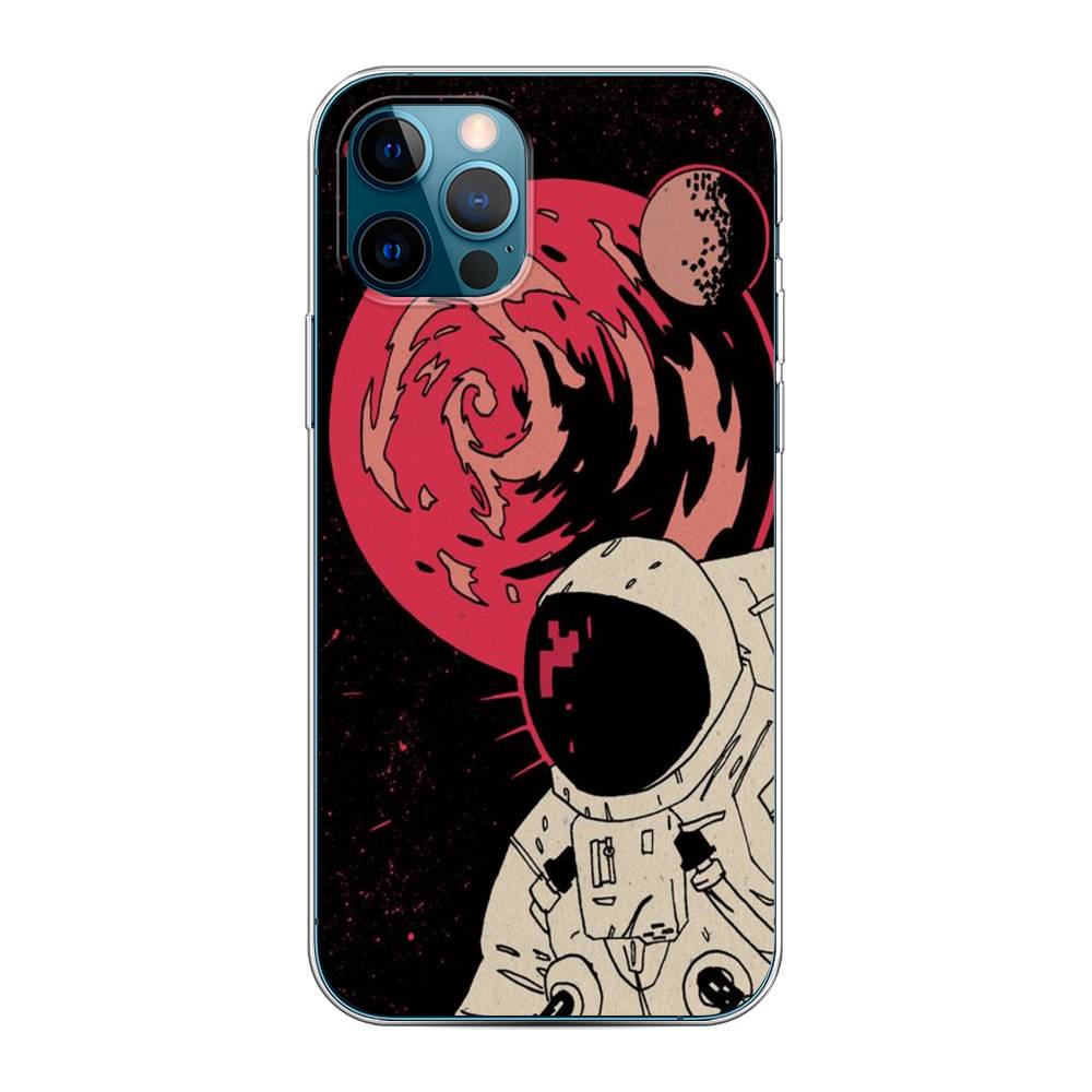 

Чехол на Apple iPhone 12 "Космонавт возле Марса", Черный;красный, 12850-2