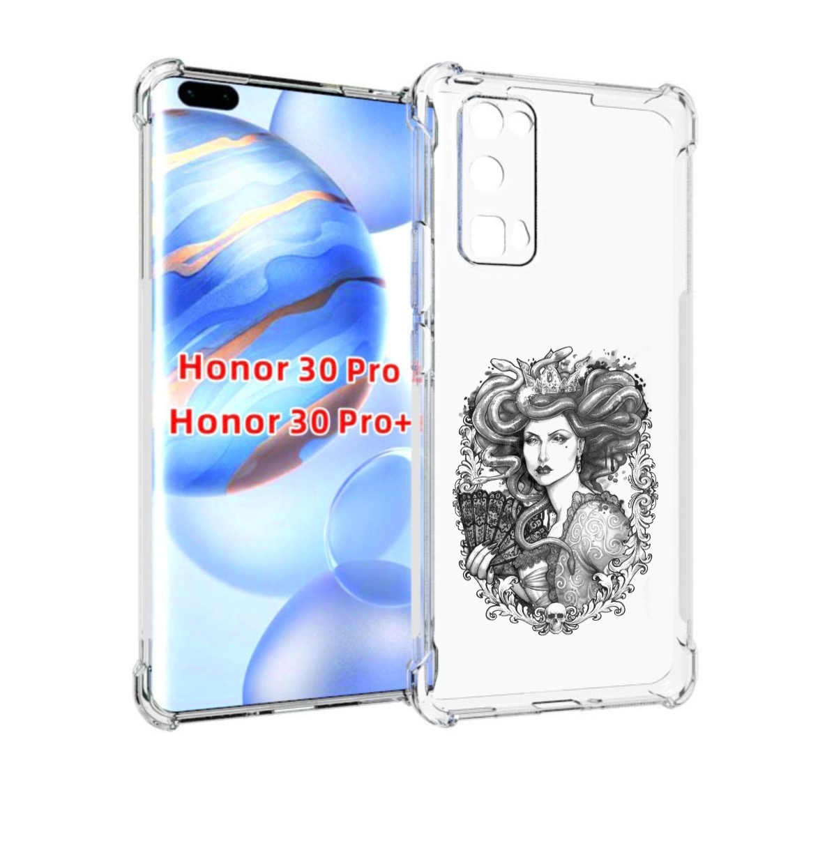 

Чехол бампер MyPads медуза черно белый для Honor 30 Pro, Прозрачный, Tocco