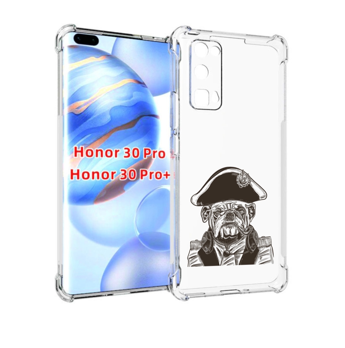 

Чехол бампер MyPads мопс генерал для Honor 30 Pro, Прозрачный, Tocco