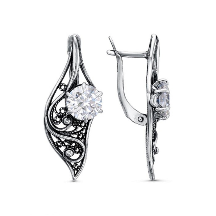 

Серьги из латуни с фианитом Красная Пресня Лист ажурный, Лист ажурный