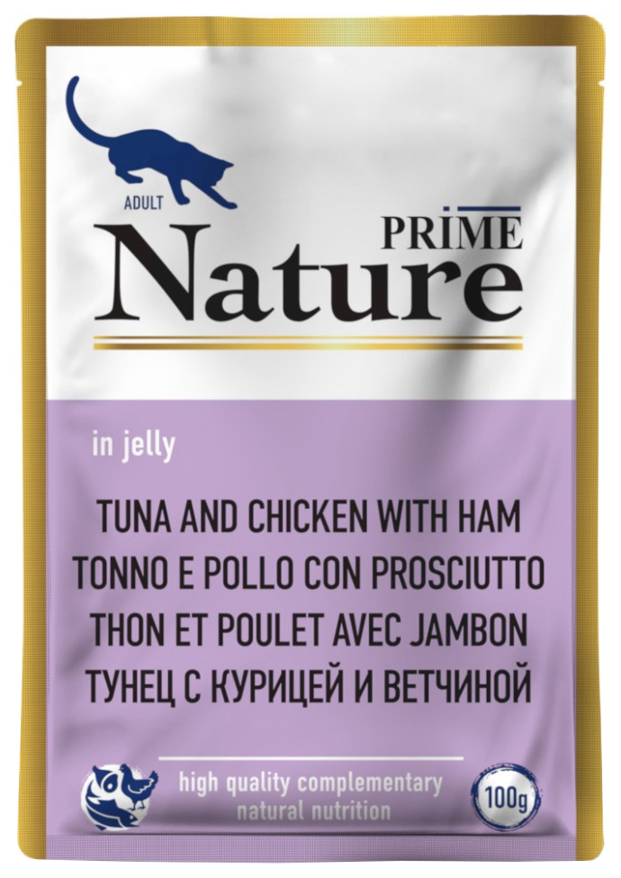 Влажный корм для кошек Prime Nature, тунец с курицей и ветчиной, 24x100 г
