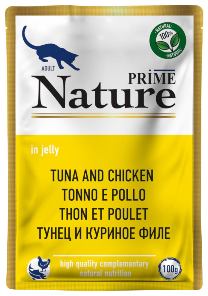 Влажный корм для кошек Prime Nature, тунец и куриное филе, 24x100 г