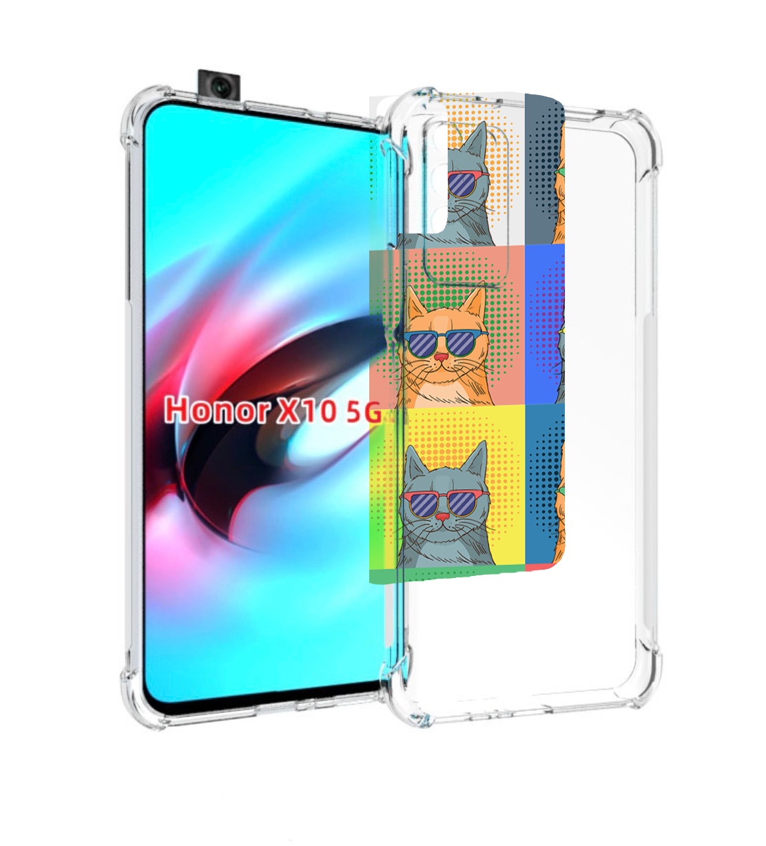 

Чехол MyPads разноцветные-коты для Honor X10, Прозрачный, Tocco