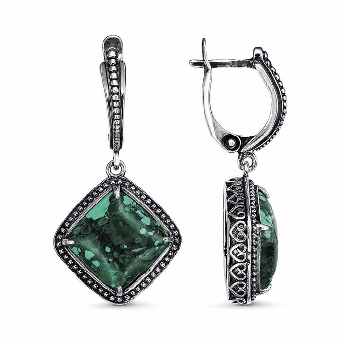 

Серьги из латуни с камнем искусственным Красная Пресня Малахит, Малахит
