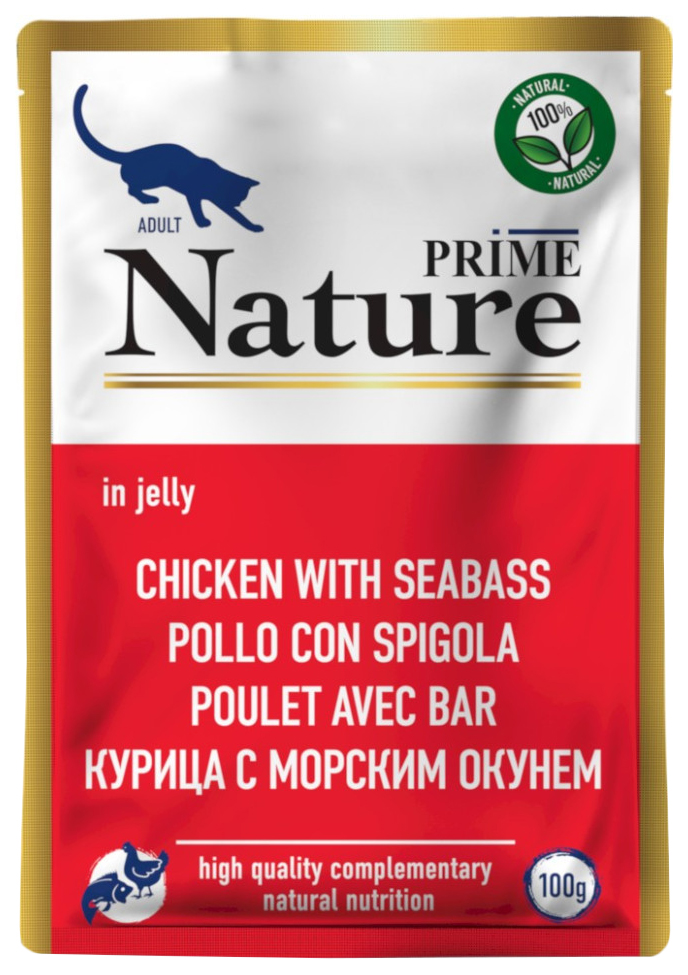 Влажный корм для кошек Prime Nature, курица с морским окунем, 24x100 г