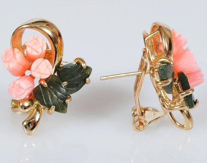 

Серьги из ювелирного сплава Lotus Jewelry 142E-03co-ja, коралл/нефрит, 142E-03co-ja