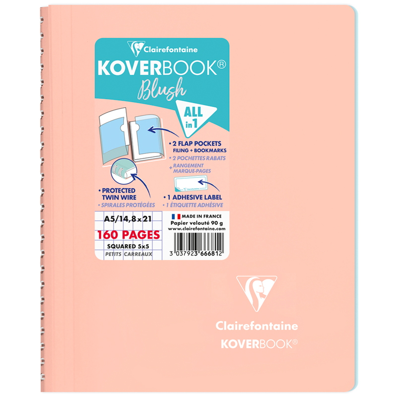 

Clairfontaine Тетрадь в клетку на гребне Koverbook Blush коралловая A5