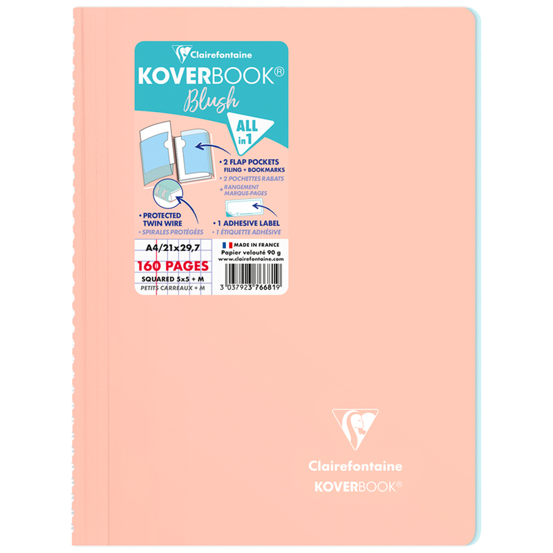

Clairfontaine Тетрадь в клетку на гребне Koverbook Blush коралловая A4