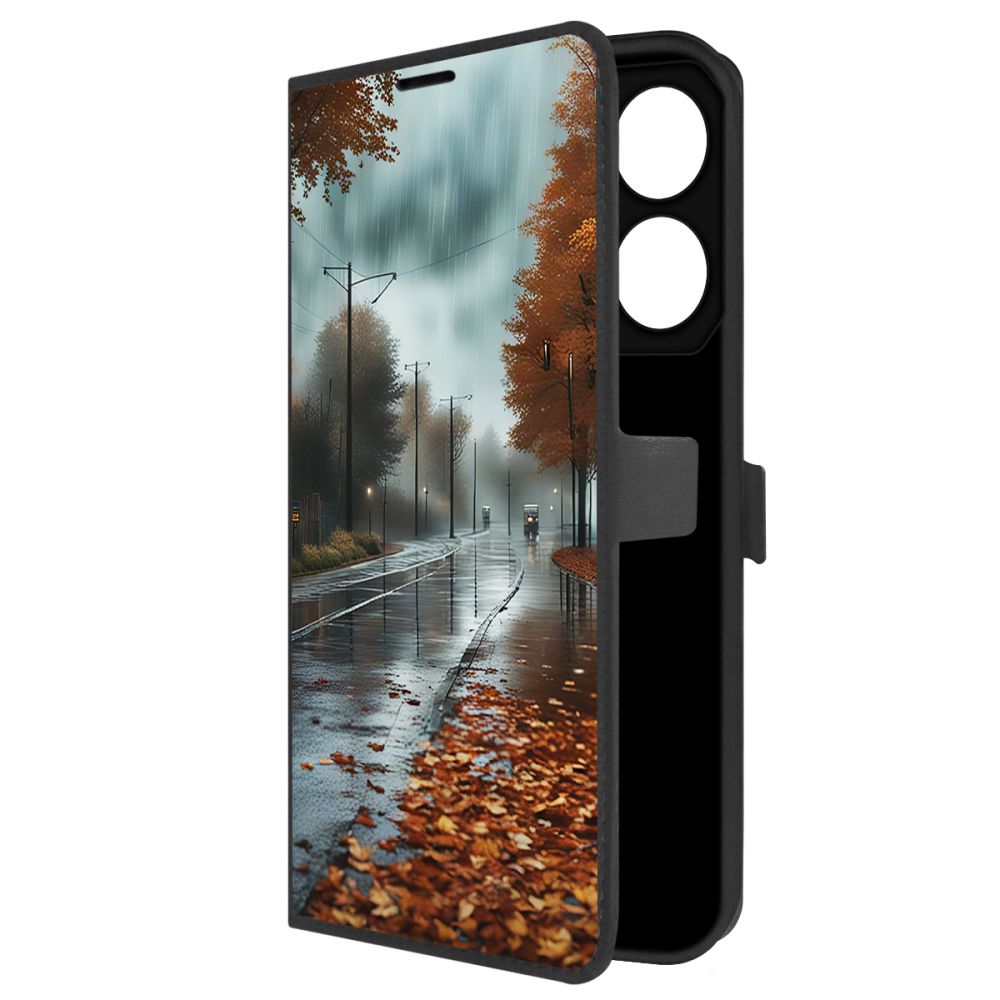 

Чехол-книжка Krutoff Eco Book для Tecno Pova 6 Neo Осенний дождь (черный)