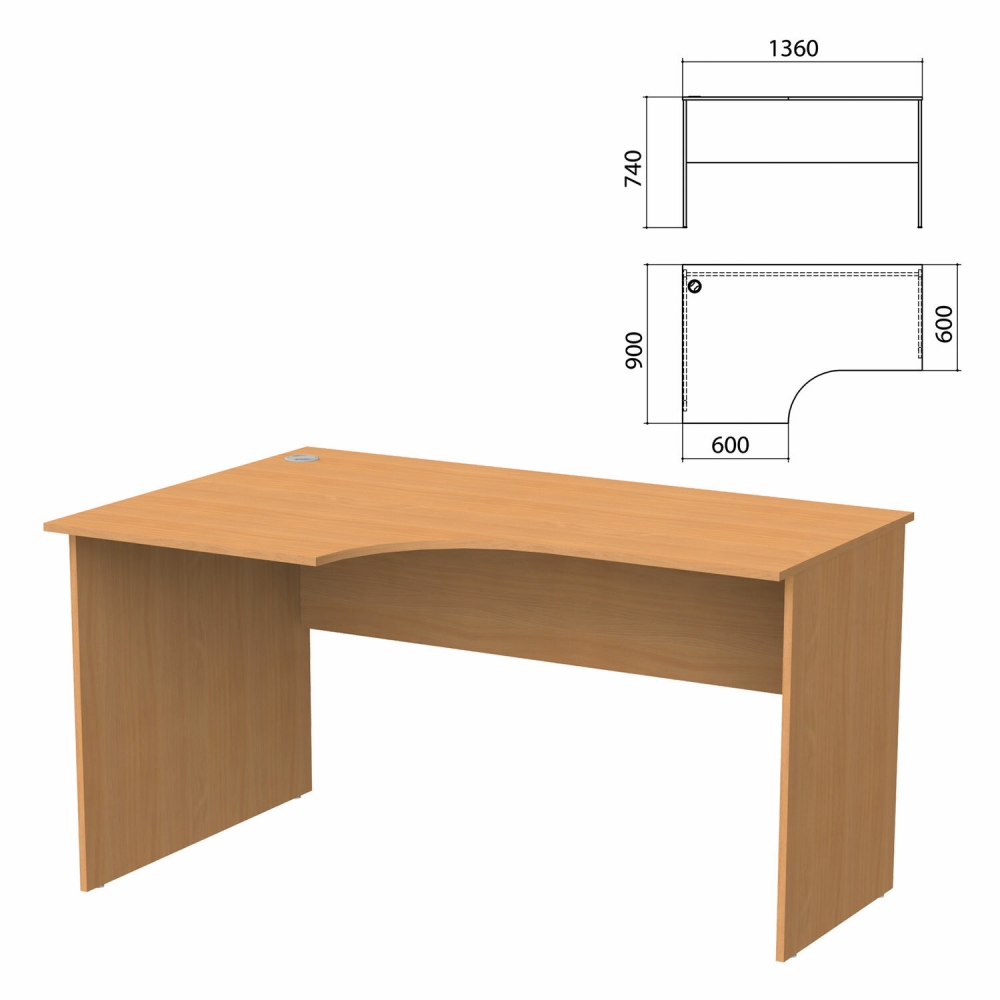 

Стол письменный эргономичный "Бюджет" 1360х900х740 мм, левый, груша ароза, 402662-336 (641