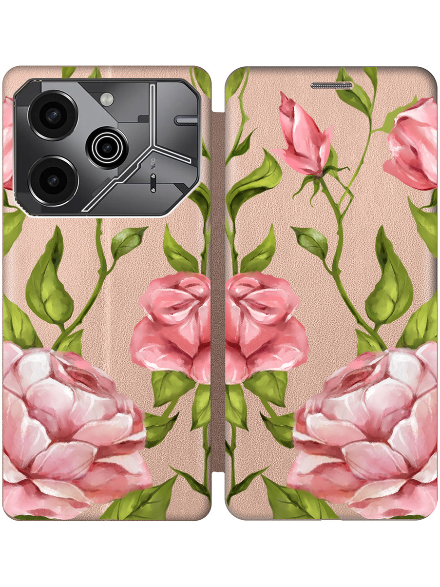 

Чехол-книжка на Tecno Pova 6 Pro с принтом "Удивительные розы" золотой, Золотистый;прозрачный;белый;зеленый, 781971022