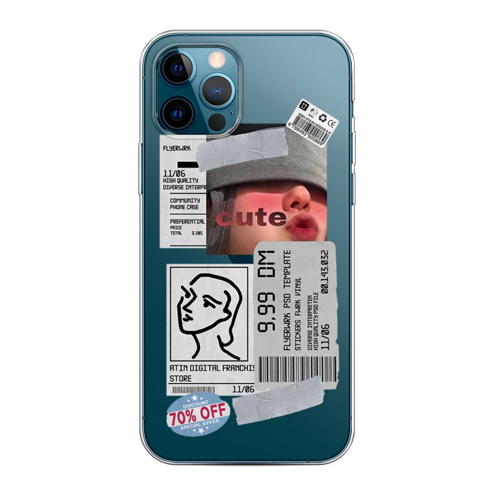 

Чехол на Apple iPhone 12 "Cute girl collage", Розовый;серый;голубой, 12850-6