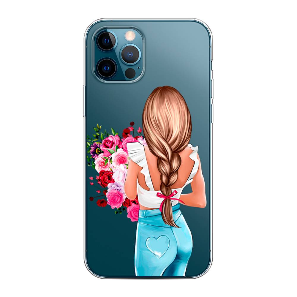 

Чехол на Apple iPhone 12 "Девушка с цветами", Коричневый;розовый;голубой, 12850-6