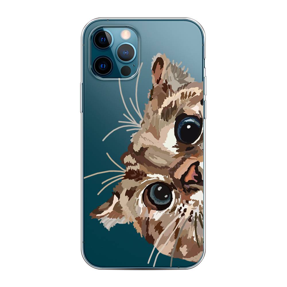 

Чехол на Apple iPhone 12 "Любопытный кот", Коричневый;синий;черный, 12850-1
