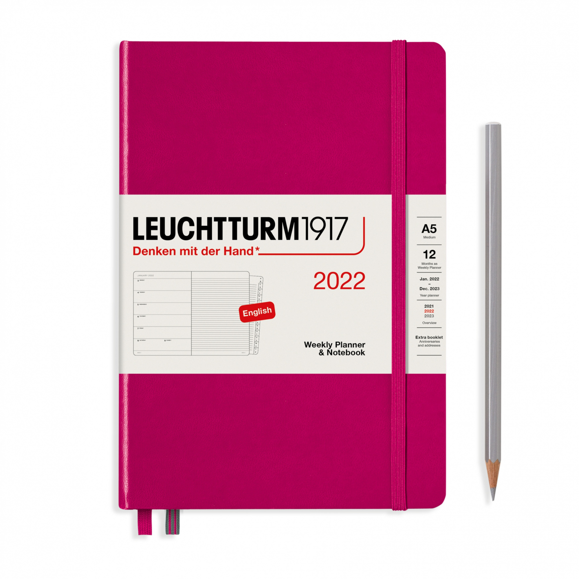 

Leuchtturm1917 Еженедельник-блокнот на 2022 год, неделя на странице, ягодный Medium