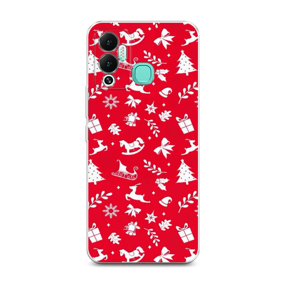 

Чехол на Infinix Hot 12 Play "Красный новогодний фон", Красный;белый, 3101750-5