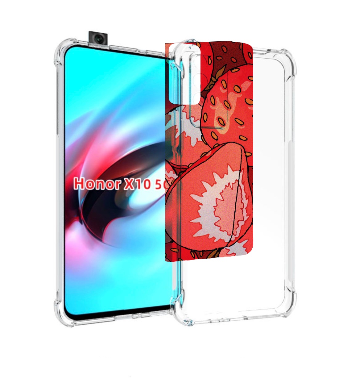 

Чехол MyPads рисованная-клубника для Honor X10, Прозрачный, Tocco