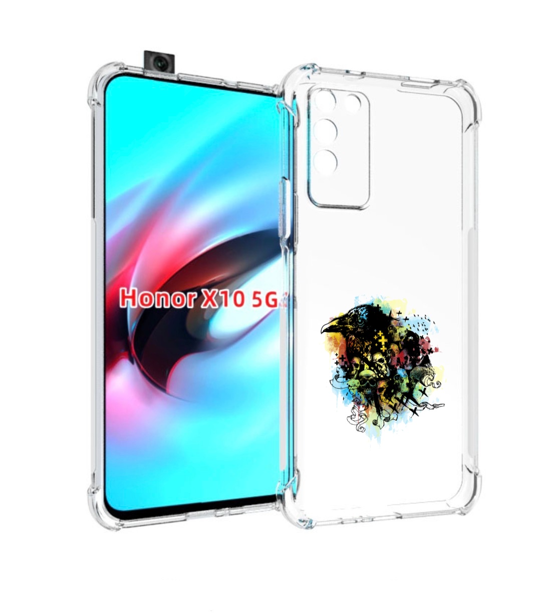 

Чехол MyPads ворон и черепа для Honor X10, Прозрачный, Tocco