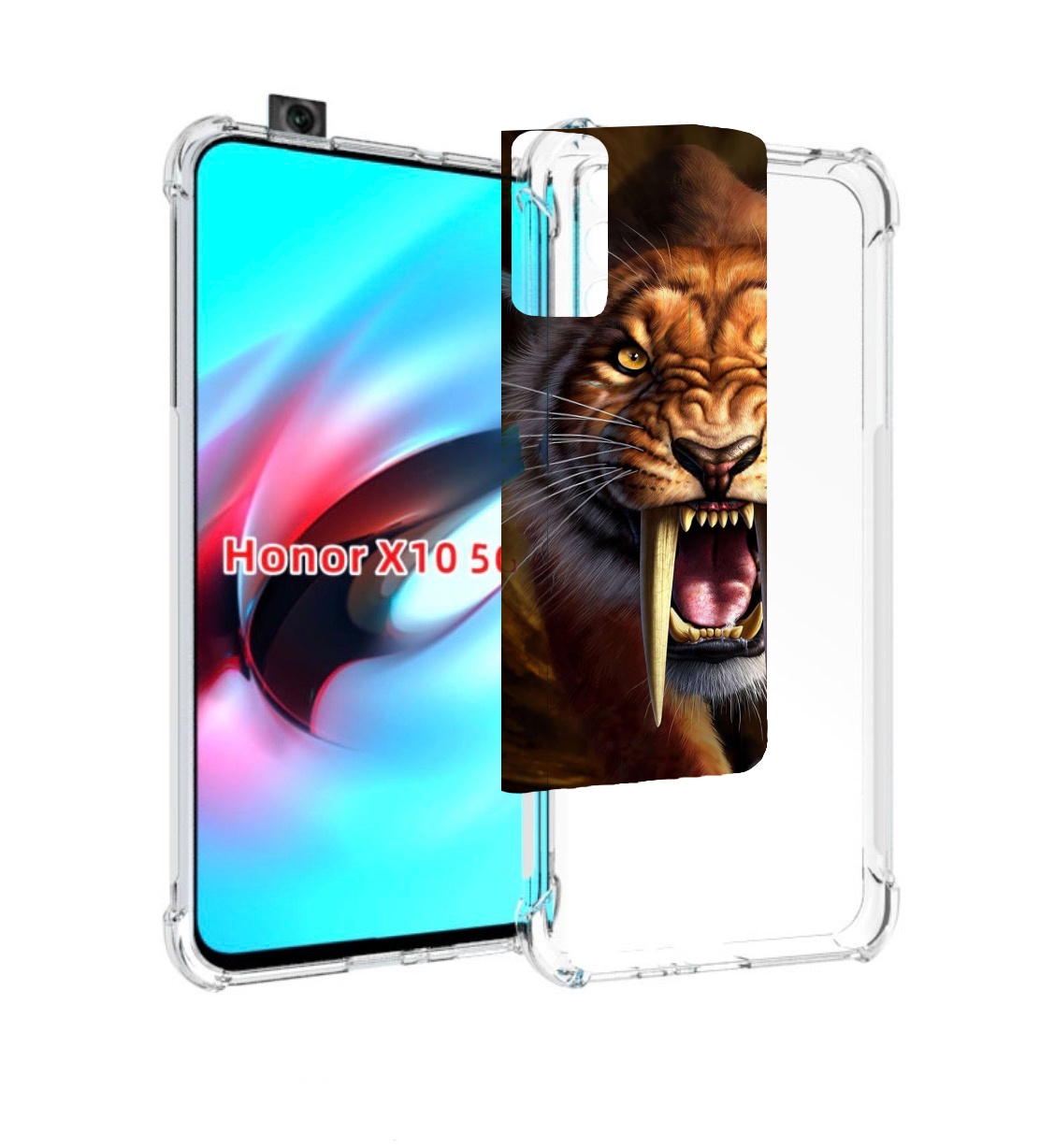 

Чехол MyPads саблезубый злой тигр для Honor X10, Прозрачный, Tocco