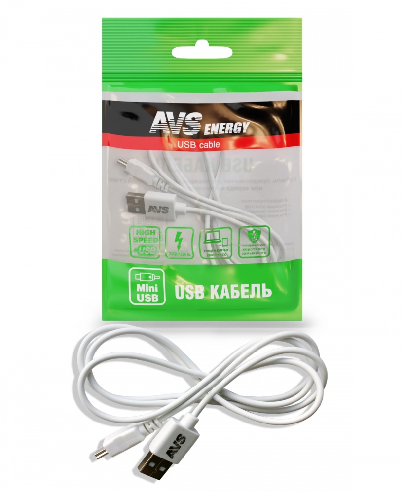 Кабель AVS MN-313 USB - Mini USB 1 м, белый