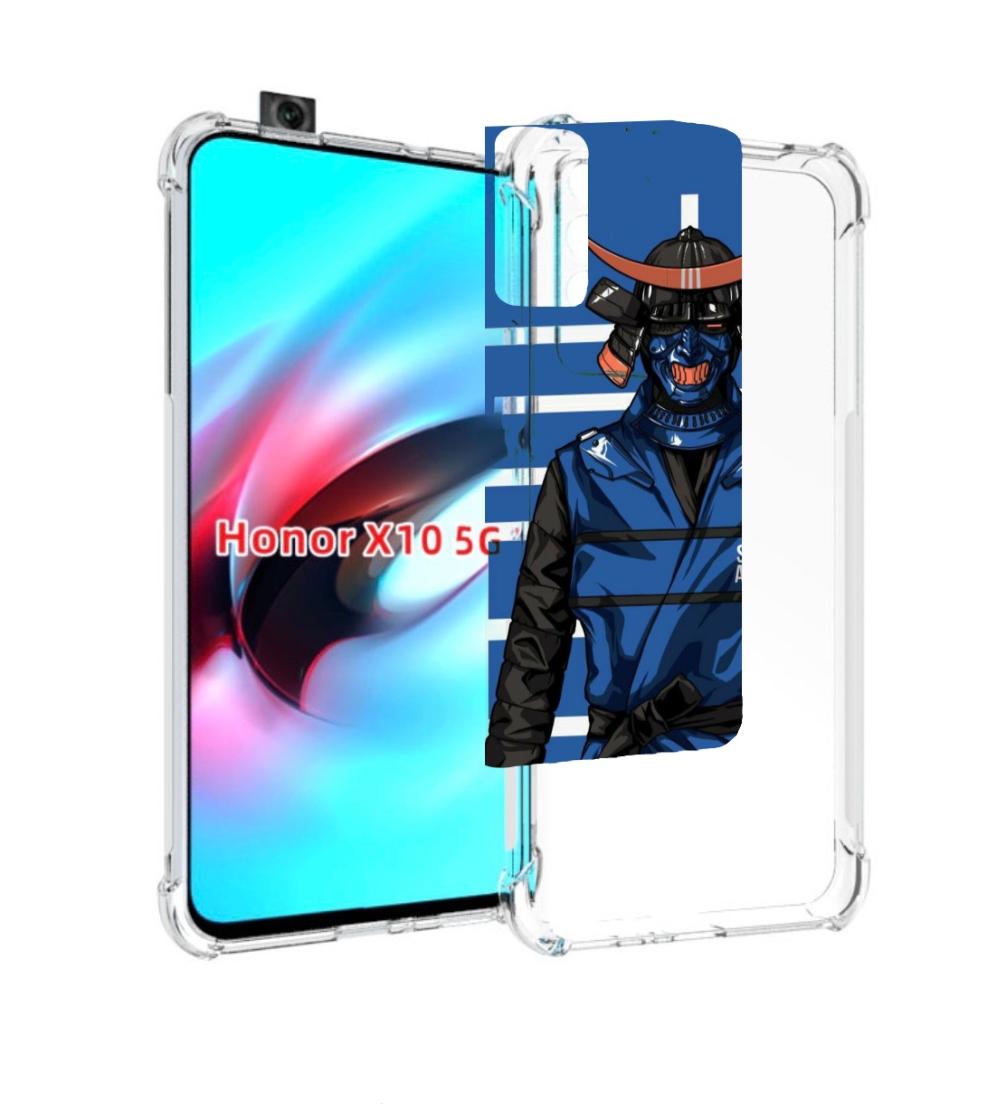 

Чехол MyPads самурай в синей форме для Honor X10, Прозрачный, Tocco