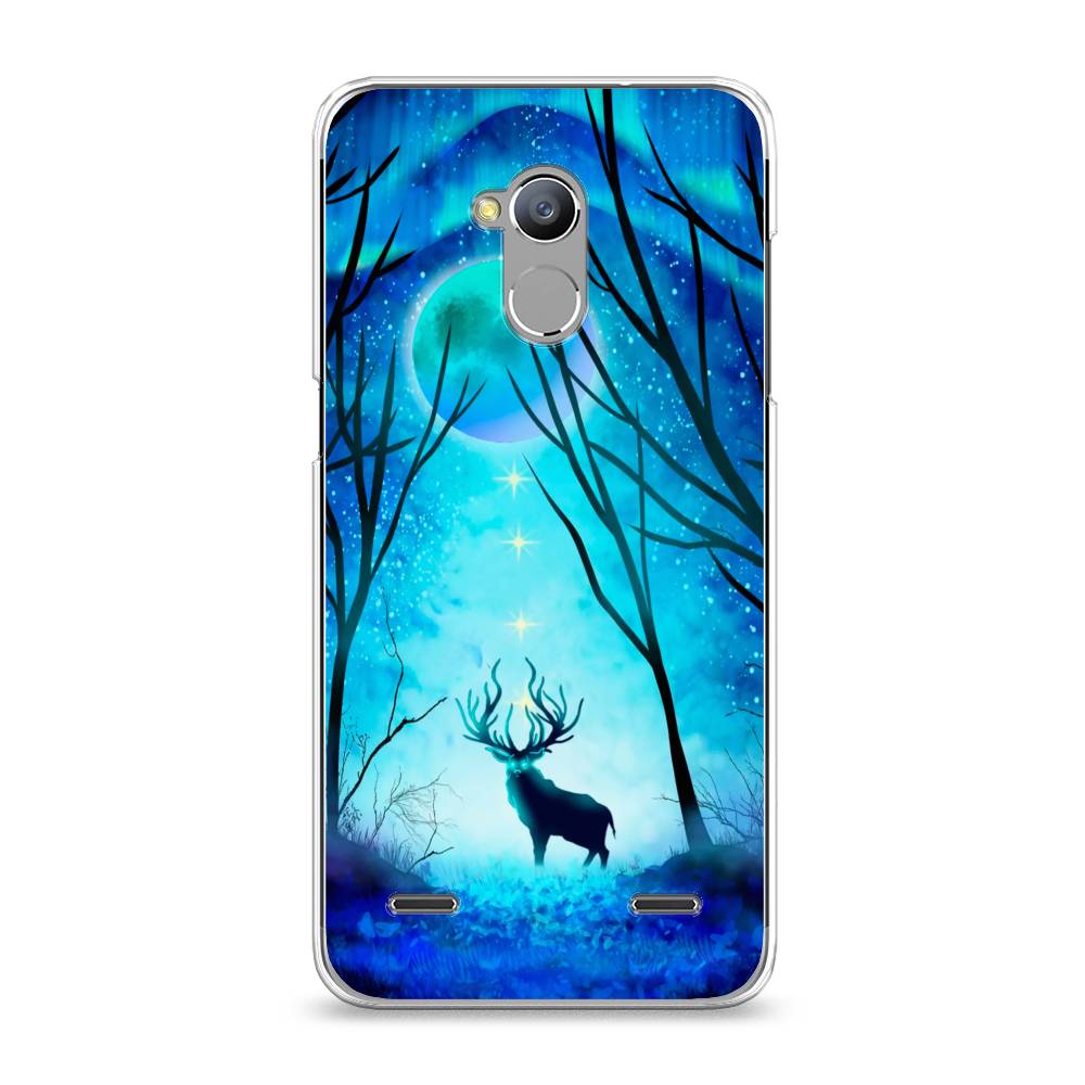 

Чехол на ZTE Blade V7 Lite "Олень северное сияние", Синий;черный;голубой, 130450-1