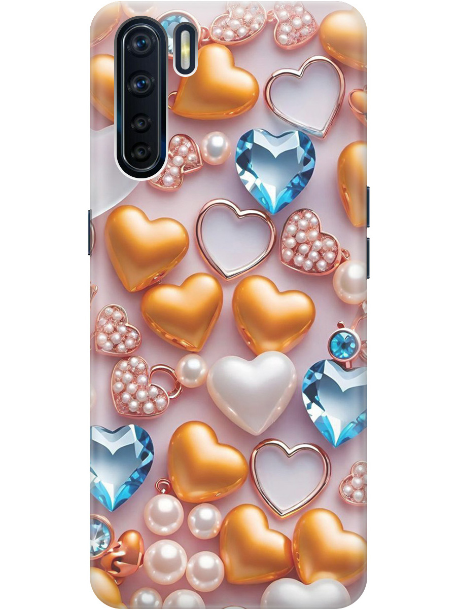 

Силиконовый чехол на OPPO A91 / Reno3 с принтом "Украшения и сердечки", Прозрачный;белый;золотистый;голубой, 726148891