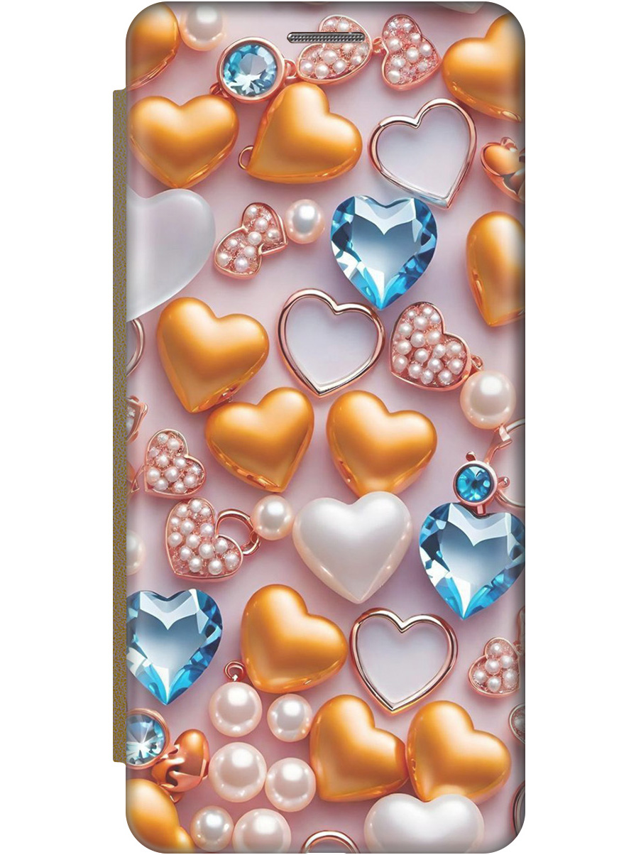 

Чехол-книжка на Honor 9X Lite с принтом "Украшения и сердечки" золотой, Золотистый;белый;голубой, 723565491