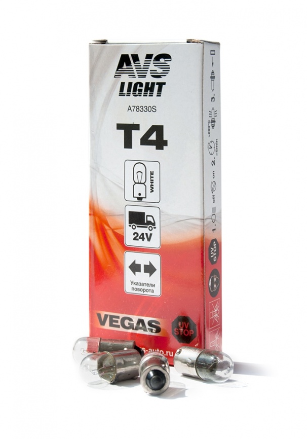 

Лампа AVS Vegas 24V. T4 (BA9S) BOX (10 шт.)