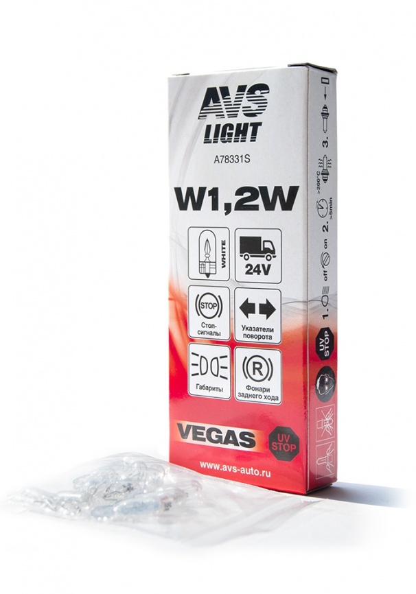 

Лампа AVS Vegas 24V. W1,2W (W2.1x4,6d) BOX (10 шт.)