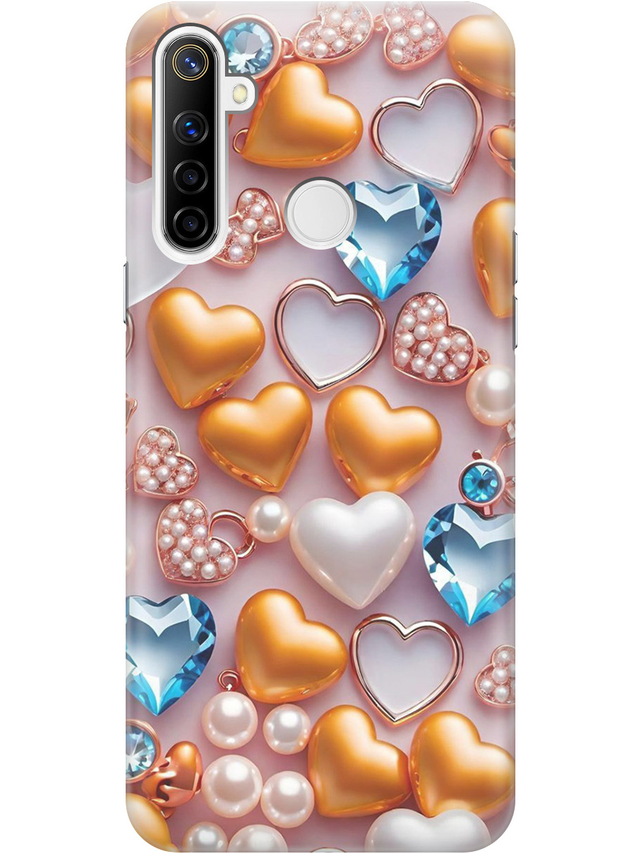 

Силиконовый чехол на realme 5 / 6i / C3 с принтом "Украшения и сердечки", 726149691