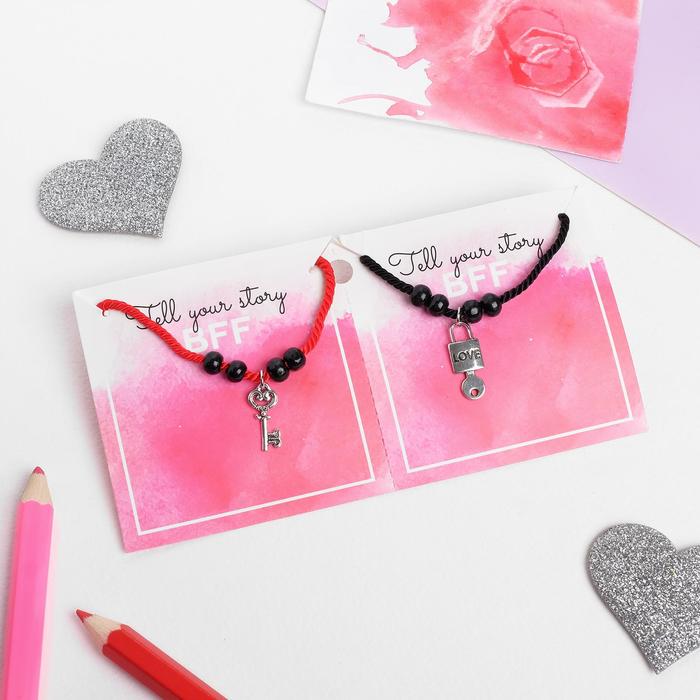 

Парные браслеты из бижутерного сплава р. 18 Tell your story Неразлучники замок+ключ, Неразлучники замок+ключ