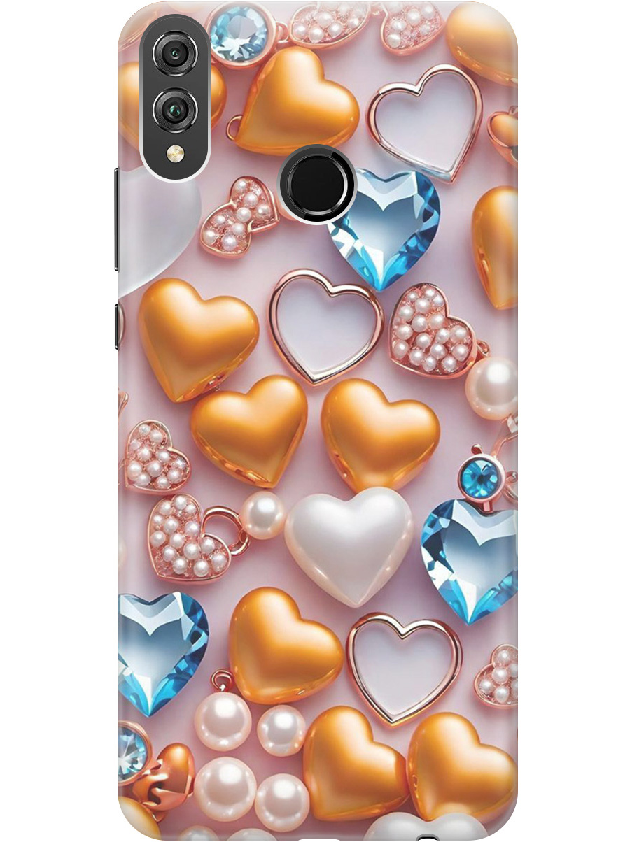 

Силиконовый чехол на Honor 8X с принтом "Украшения и сердечки", Прозрачный;белый;золотистый;голубой, 719355591
