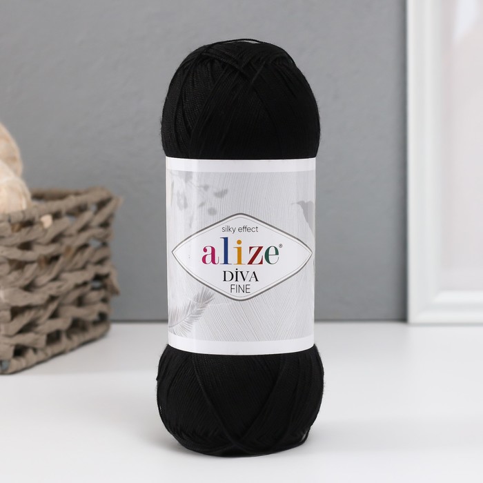 

Пряжа для вязания Alize Diva Fine, 100% микрофибра 600м/100гр, 60 чёрный