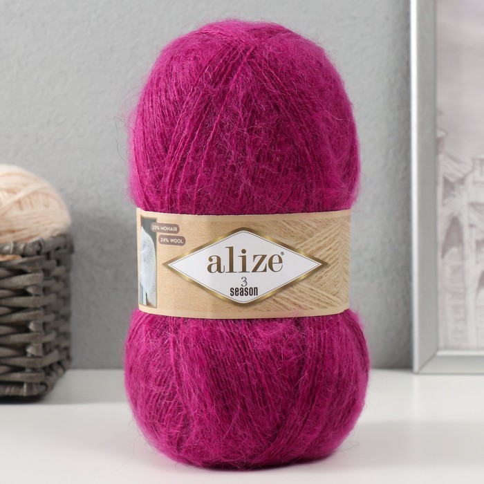 

Пряжа для вязания Alize 3 Season, 51% акрил, 25% мохер, 24% шерсть 500м/100гр, 209 фуксия