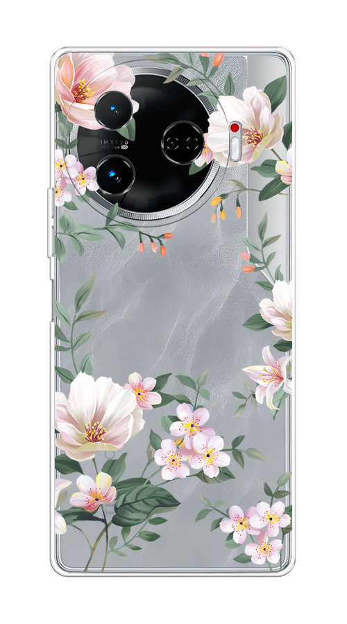 

Чехол на Tecno Camon 30 Pro 5G "Beautiful white flowers", Бежевый;зеленый, 305150-1