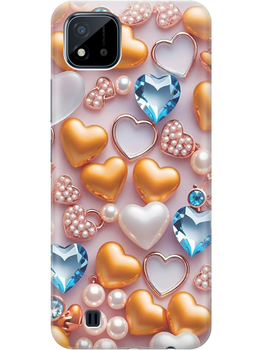 

Силиконовый чехол на realme C20 / C11 (2021) с принтом "Украшения и сердечки", Прозрачный;белый;золотистый;голубой, 726147491