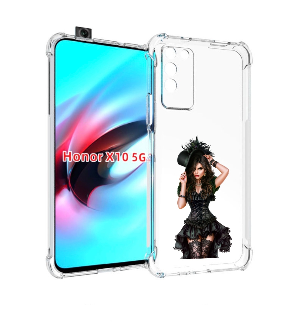 

Чехол MyPads стройная-девушка-в-черном-платье для Honor X10, Прозрачный, Tocco