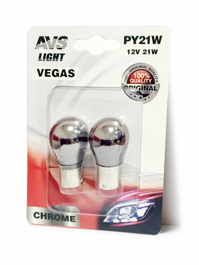 

Лампа AVS Vegas CHROME в блистере 12V. PY21W(BAU15S) "orange" смещ.штифт - 2шт.