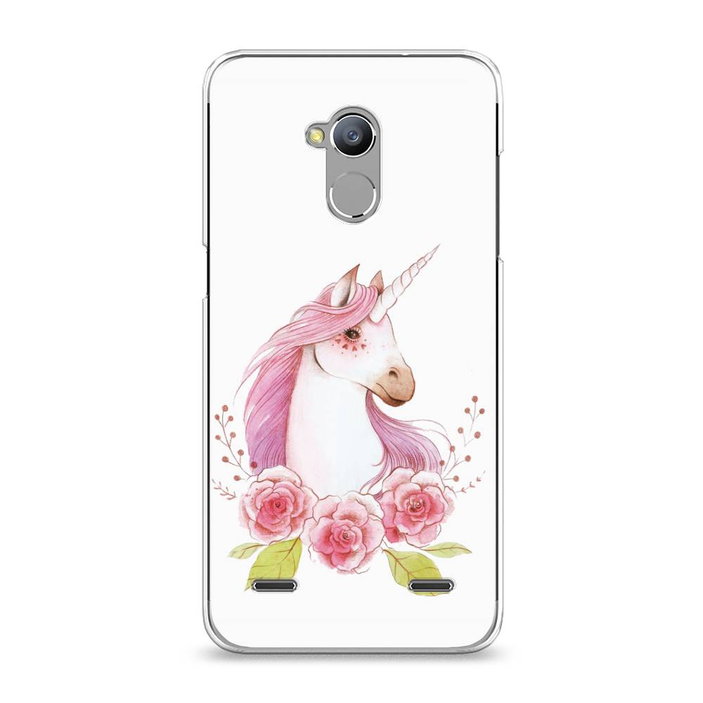 

Чехол на ZTE Blade V7 Lite "Единорог цветы", Белый;розовый;серый, 130450-1