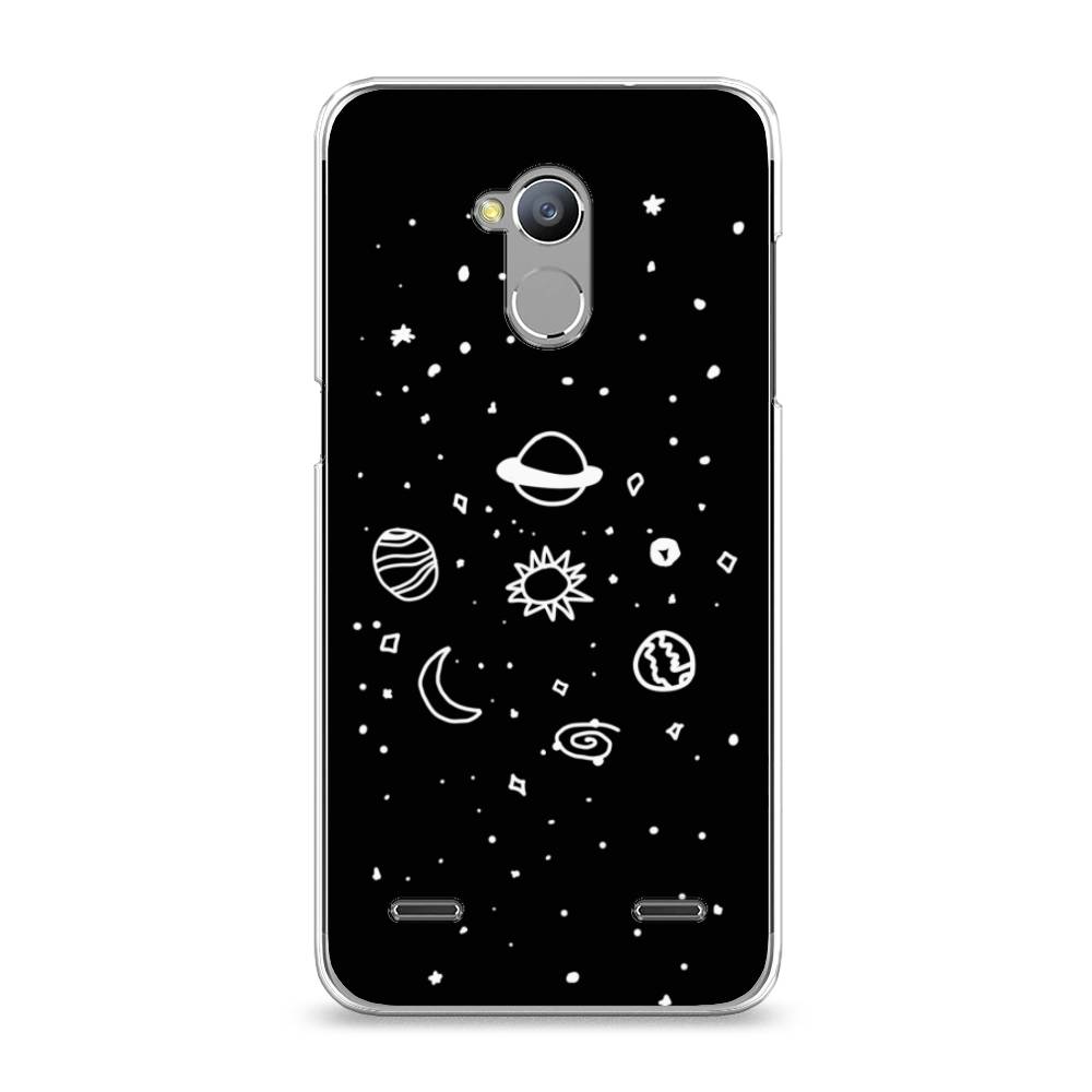 

Чехол на ZTE Blade V7 Lite "Дудл солнечной системы", Бежевый;серый, 130450-2