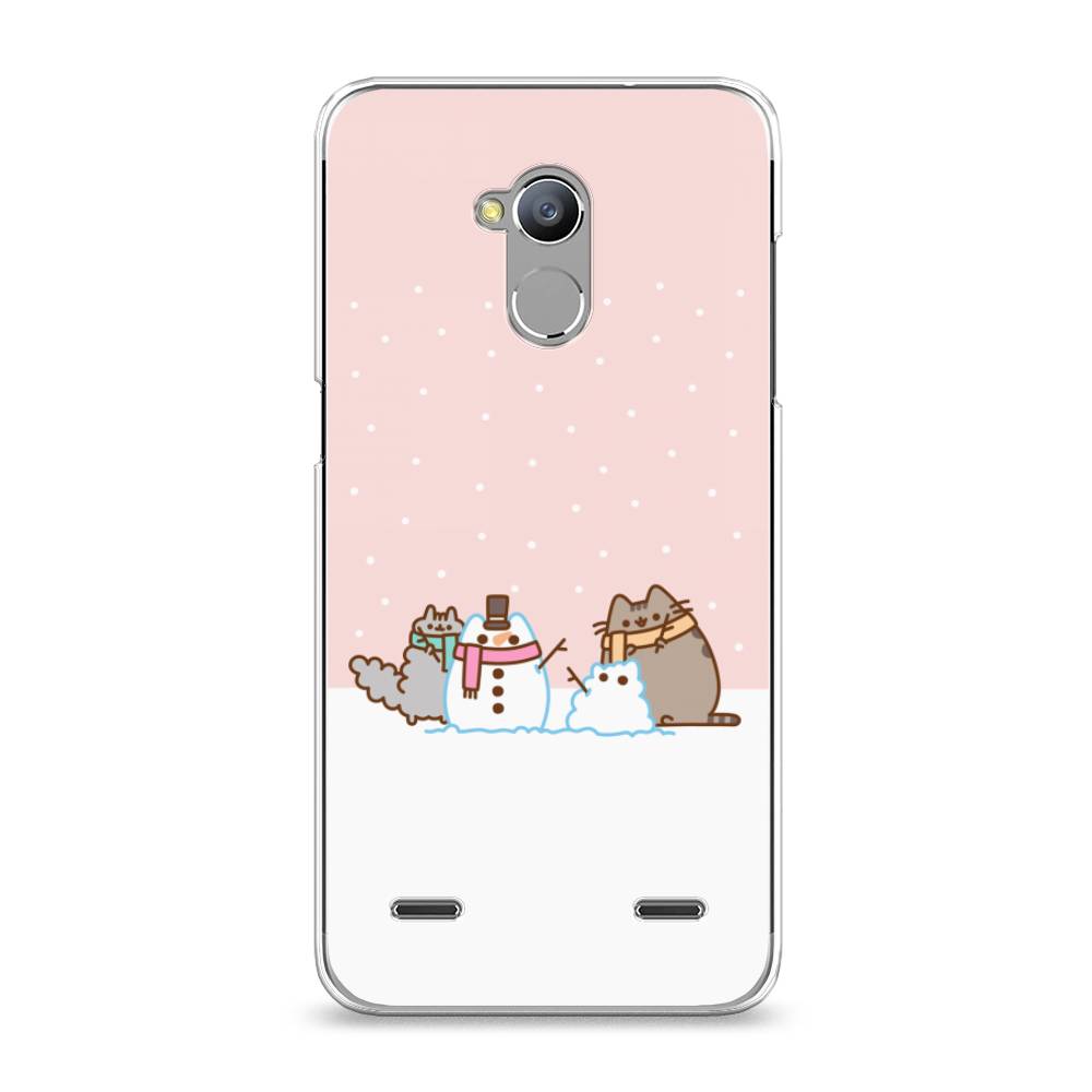 

Чехол на ZTE Blade V7 Lite "Котики в снегу", Розовый;белый;серый, 130450-5