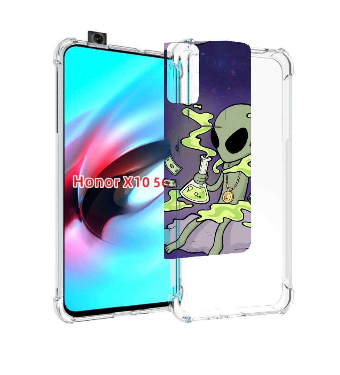 

Чехол MyPads токсичный инопланетянин для Honor X10, Прозрачный, Tocco