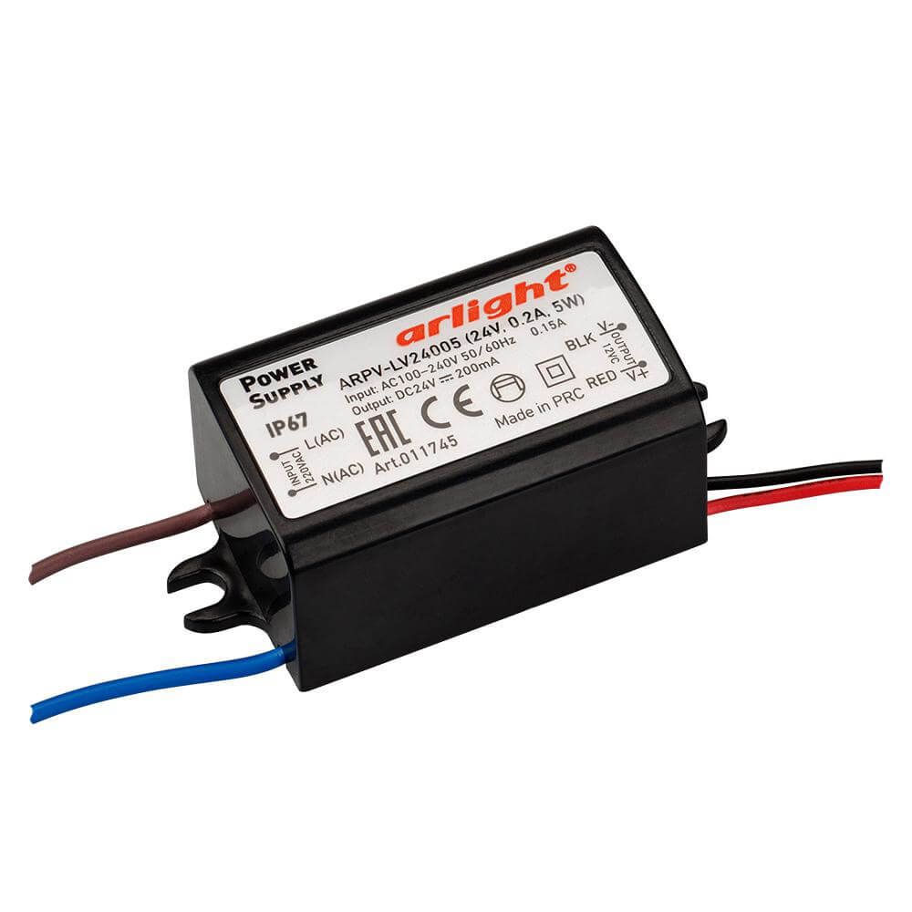 

Блок питания Arlight ARPV-LV24005 AC-DC 24V 5W IP67 0.2A 011745, Черный, 011745 ARPV